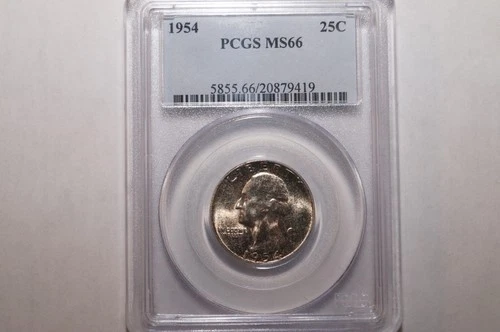 1954 WASHINGTON QUARTER GRADED PCGS MS66 HEAVY TONING