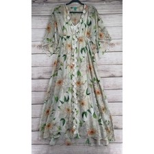 Farm Rio Lined Floral Maxi Dress Women's Size Small Cream/Green/Pink/Beige