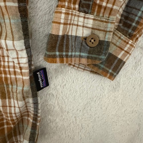 Patagonia Mens Organic Cotton Flannel Plaid Button Up Shirt Brown Size S - Picture 5 of 8
