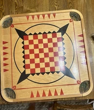 1970s Vtg Carrom Board Game 26", Wood, 2-Sided - Added Wall Hanger To Display