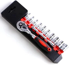 1/4 Inch Ratchet Socket Wrench Set, Metric Socket Set with Quick Release Reve...