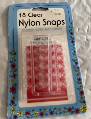 VINTAGE W.H. COLLINS 18CT CLEAR NYLON SNAPS (NO.27 ) NEW , MADE IN ENGLAND