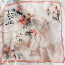 100 Mulberry Silk Scarf Shawl Neckerchief blossom Print Bandana 53X53cm Wrap