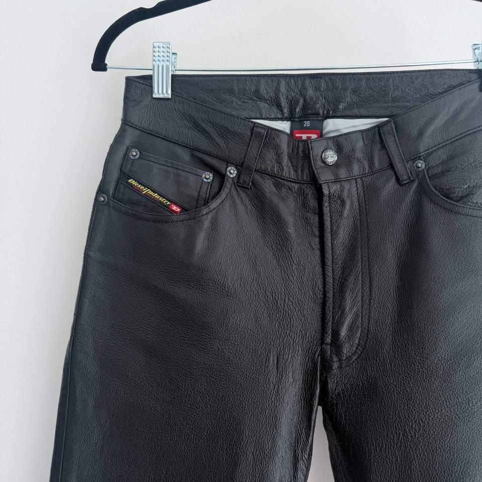 Vintage Diesel Leather Pants Womens 26 Black Y2K Flare Bootcut Low Rise Biker - Image 4 of 4