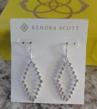 Kendra Scott Kinsley Open Frame Drop Earrings Silver Crystal  NWT $70 Gift BOX 