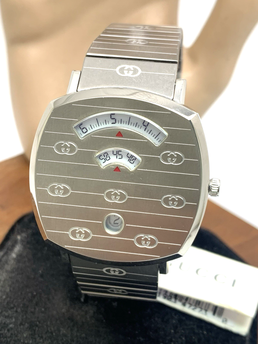 Gucci Unisex Watch YA157410 Swiss Quartz Jump Hour Dial Silver Steel 38mm GUCCI Watch Grip - 38mm | YA157410 - Wonders of Luxury main image 3