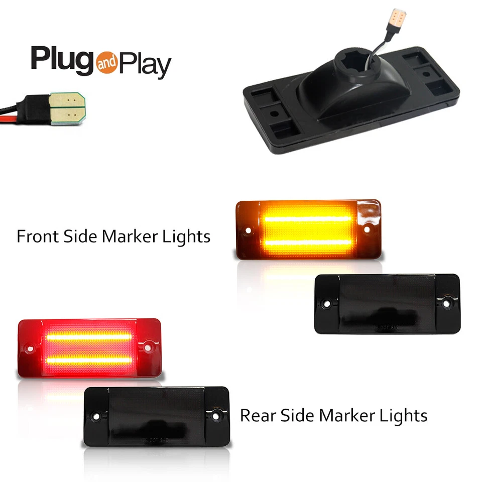 Luces de señalización laterales LED rojas traseras ámbar delanteras de lente de humo para Ford Bronco 1970-1977 Foto 3 de 4