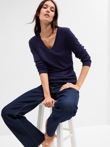 GAP Favorite V-Neck T-Shirt Top Long Sleeve WHITE, BLACK, BLUE or GRAY NEW M-XL - Picture 13 of 15