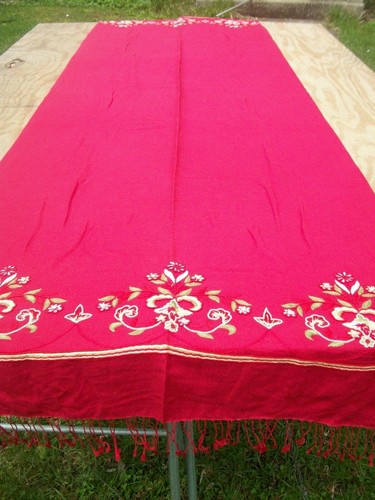 Red Cashmere Pashmina Scarf/Wrap Beading Embroidery Fringe Ends Handwoven India - Picture 2 of 9