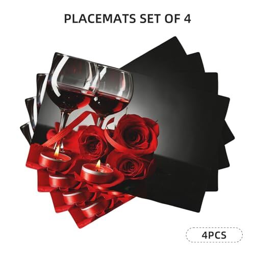 Candle Placemats Set of 4 Red and Black Romantic Burgundy Linen Red Wine Rose - Bild 2 von 7