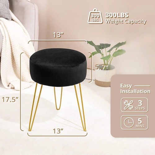 Dycanpo Vanity Stool for Makeup Room, Round Ottoman Foot Stool, Velvet Footrest - Picture 6 of 9