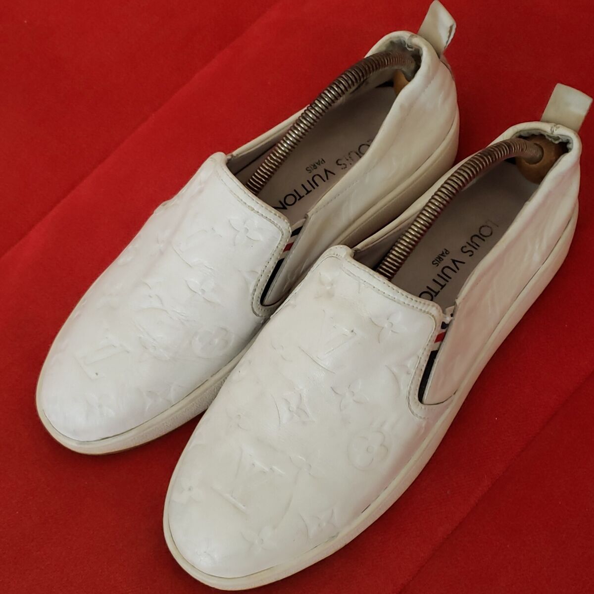 Louis Vuitton Monogram Slip-On Sneakers Shoes 8.5 White Men Louis Vuitton Monogram Slip-On Sneakers Shoes 8.5 White Men