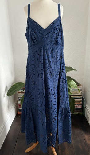 WRAP London Blue Ink Embroidered Broderie Anglaise Sleeveless Dress Size 14 BNWT