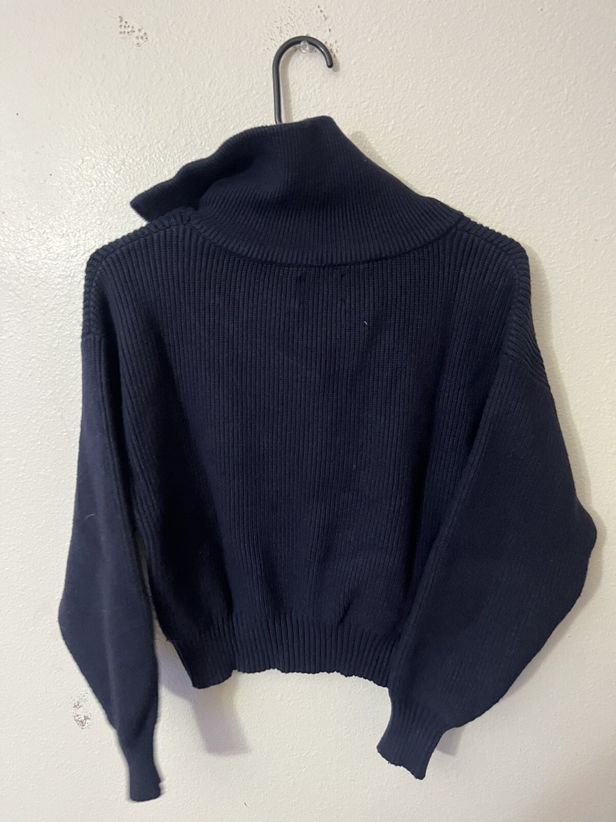 Zara Kids Sweater Size 13-14 Navy Blue Ribbed Knit 1/4 Zip