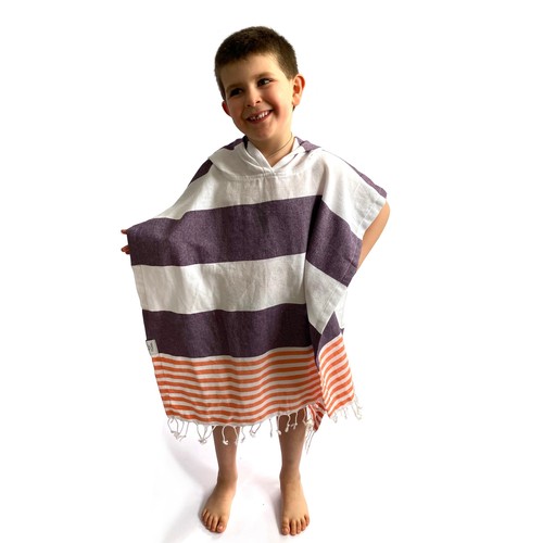 Hilana Upcycled Cotton Veracruz Hooded Poncho Towel Purple - Picture 3 of 7