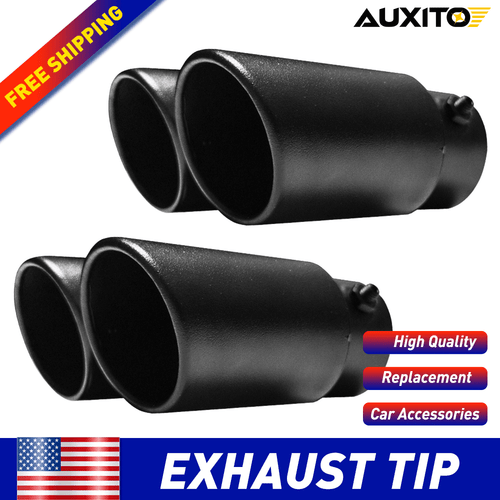 Black Dual Exhaust Tip 2.4" Inlet 2.5" Outlet Stainless Steel Bolt On Universal - Picture 19 of 19
