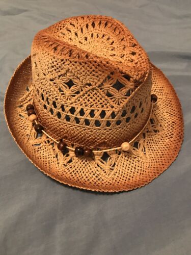 Straw Hat With Beads Brown Women’s - image 1