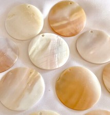 40mm Golden Peach Cream Undyed Mother of Pearl Shell Top Drilled Pendant DIY