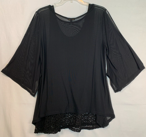 Cupio Top Black 2 Pc Women's Large Boho Crochet Lace Net Overlay Tank Whimsigoth - Picture 4 of 16