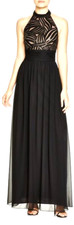 JS BOUTIQUE  Black Chiffon Sequin Illusion Halter A-Line Formal Gown 4 NEW 279