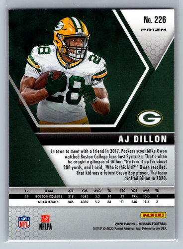 2020 Panini Mosaic 226 AJ Dillon Pink Camo - Picture 2 of 2