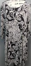 MSK Shift Dress Womens XL Black White Floral Polyester Sleeveless Round Neck