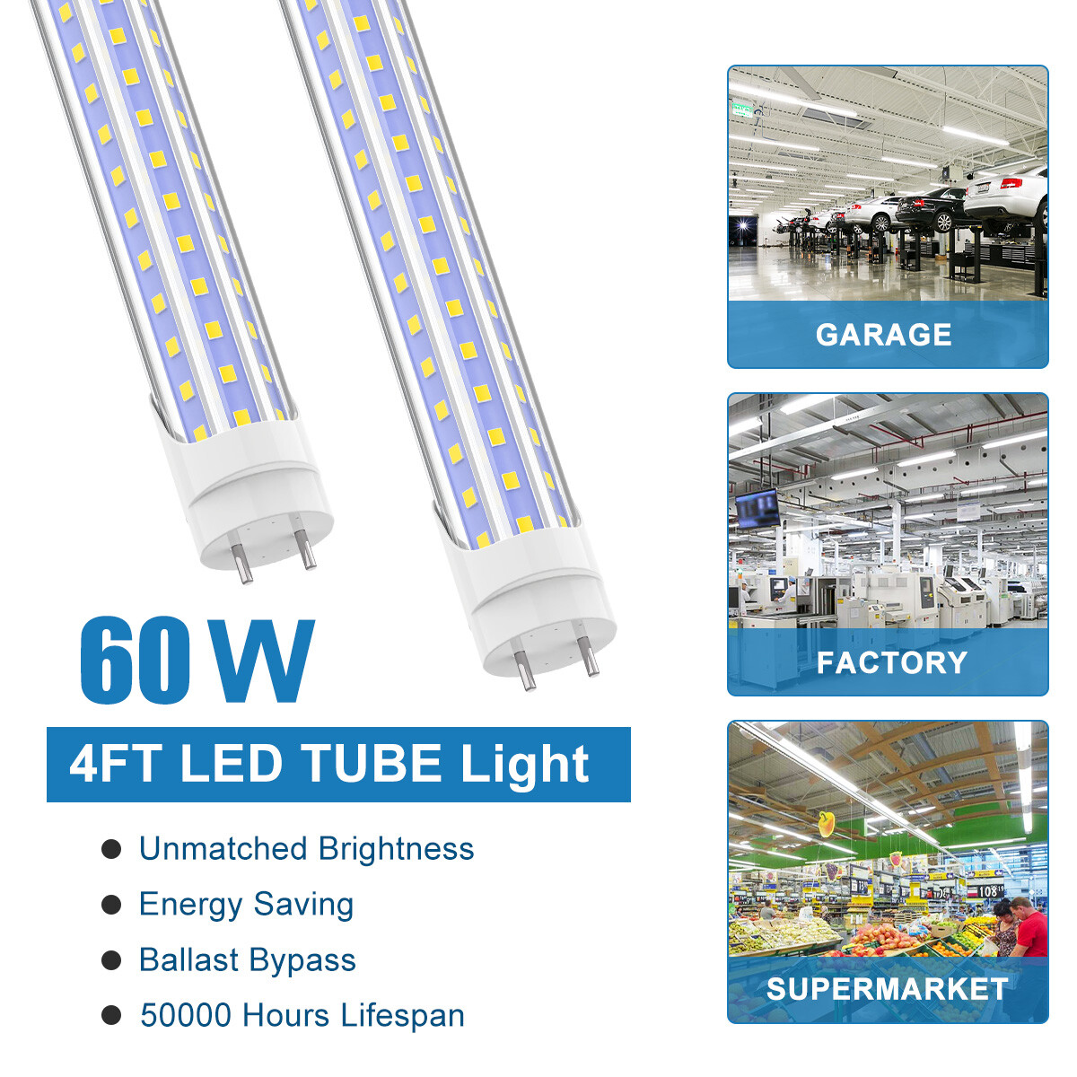 60w G13 Bi-pin 4 Foot Led Tube Lights 6000k