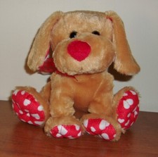 Greenbrier Plush Stuffed Animal - Small Puppy Dog with Red Hearts - 6.5" sitting