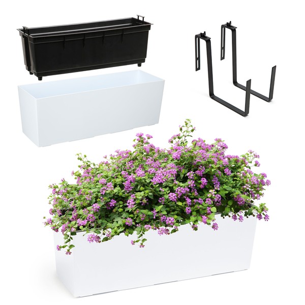 Kadax Blumenkasten Aus Kunststoff, 18,5X56 Cm, Weiß-image