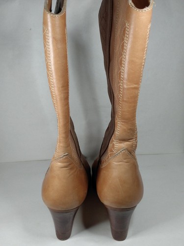 Vtg 9 WEST Womens 8.5 B Boot Saddle Tan Leather Stitched Heel Pointed Toe - Picture 4 of 9