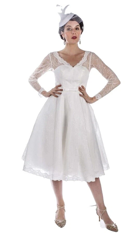 Manga Longa de Renda Vestidos de Casamento de Chá