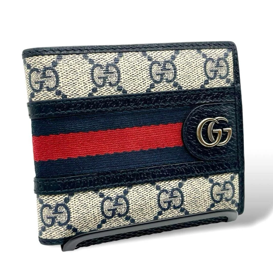 Portefeuille double pli GUCCI GG Supreme Ophidia 597609 Sherry Line PVC cuir marine br11