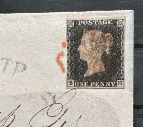 1840 Penny Black Plate 4 BH Letter Red MX 24 July 1840 on Cover and Whole Letter - Picture 3 of 4