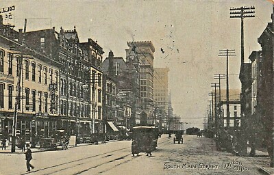 Dayton Oh ~ Süd Haupt Street-Trolley Tracks Storefronts Horse Buggy 1911