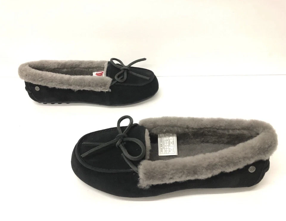 ZAPATOS MOCASINES UGG SOLANA MUJER GAMUZA NEGRO EE. UU. 6,5/UK 4,5 Foto 3 de 3