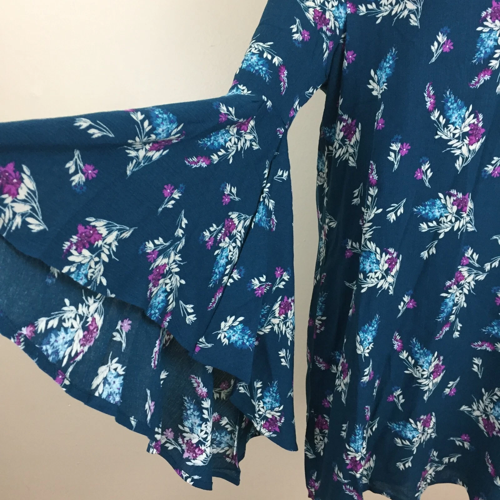 VETEMENTS Abito donna Wayf taglia media blu multicolore stampa floreale manica a campana scollo V nuovo con etichette