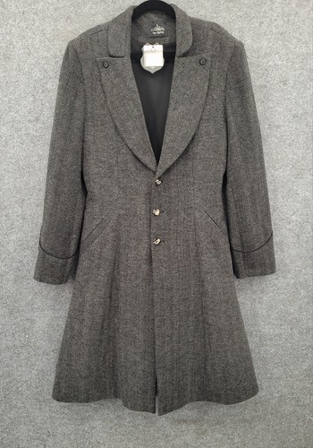 Neo Ludwig Wool Blend Coat Mens Large Gothic Steampunk Lined Gray Herringbone