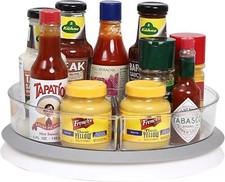 Lazy Susan Turntable Organizer with 3 Clear Bins Rotating Spice Rack Pantry 11"