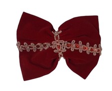 Elegant Red Velvet Bow Hair Clip With Rhinestone  Sequin Embellishments