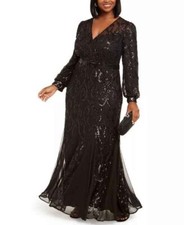 R M Richards women's Surplice Sequined Gown -plus size 16W - Black