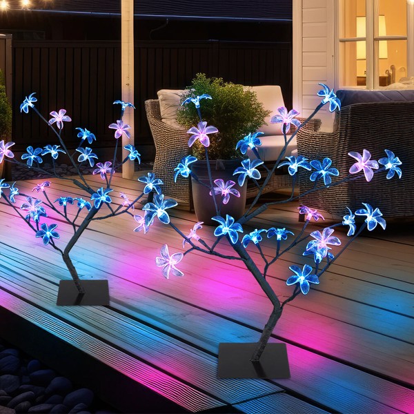 Solarleuchte AußEnlampe Gartenleuchte Hof Deko BlüTen Baum Erdspieß Led 2Er Set-image