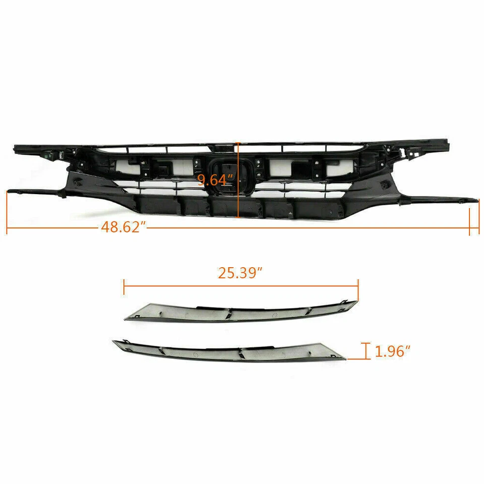 Fit For 16-18 Honda Civic 10th Glossy Black Front Hood Grille Mesh Factory Style - Image 2 of 4