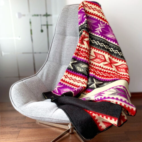 EXTRA LARGE SOFT & WARM ALPACA WOOL BLANKET 79x92" GEOMETRIC PATTERN PURPLE - Picture 6 of 10