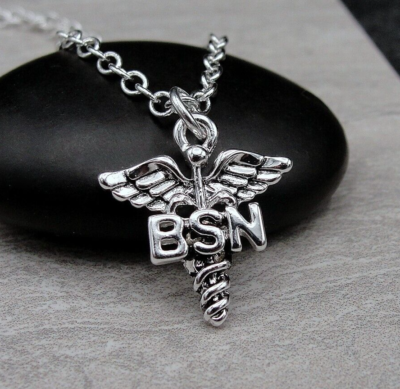 Silver BSN Caduceus Necklace Bachelor of Science Nursing Charm BSN Charm