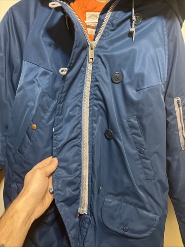 Vintage 70’s Arctic Snorkel Parka Blue Fur Hood Puffer Jacket Adult Medium -Read - Picture 4 of 7