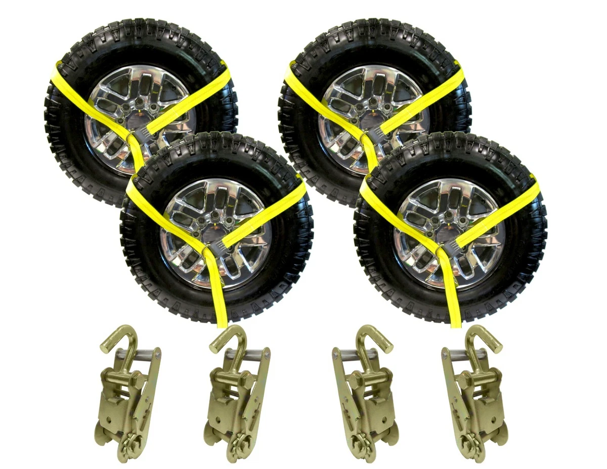 Autodaypluse 4-Pack 12' Lasso Straps – 3300 LB SWL Tow Truck Tire Tie Downs