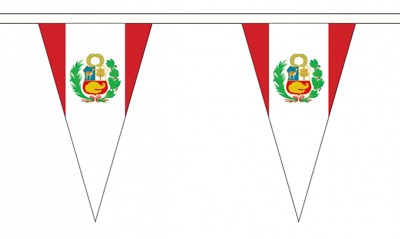 PERU MIT WAPPEN FAHNE WIMPELKETTE DREIECKIG 20 Meter 54 Fahnen PERUANISCHER LIMA