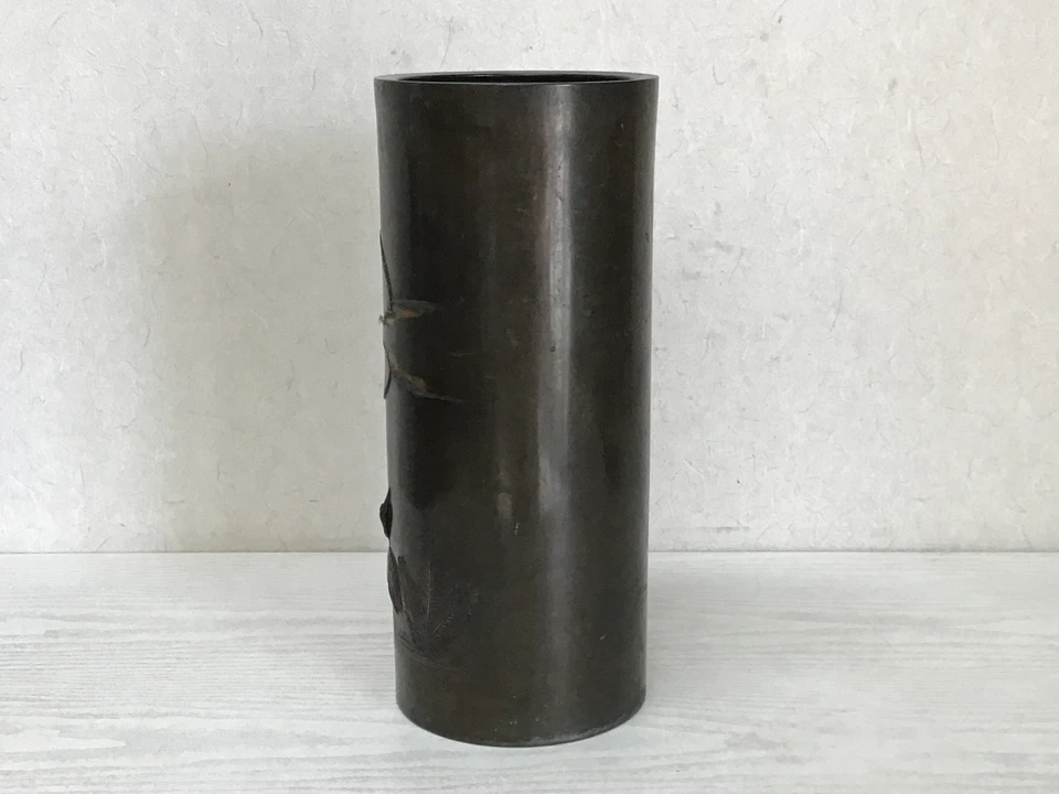 Y2383 FLOWER VASE Copper Inlay tubular Japan antique ikebana home decor interior - Image 2 of 4