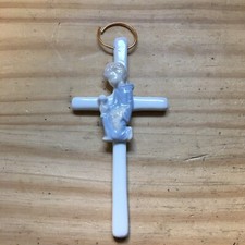 Christening Gift Porcelain Wall Cross w/ Boy Holding Ice cream Bunch of Grapes