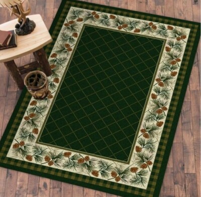 Evergreen Pinecone Nylon Rustic Lodge Country Cabin Accent Rug 3'x4'